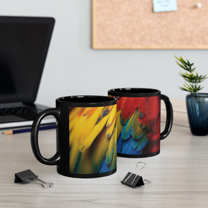 Parrot Feather Black Mug — Vibrant Tropical Coffee Cup (11oz & 15oz)