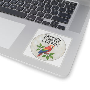 Tropics Lifestyle Coffee Parrot Logo Sticker — Kiss-Cut Decal