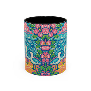 Accent Coffee Mug (11, 15oz), 8 Colors - Tropical Beach Seagulls