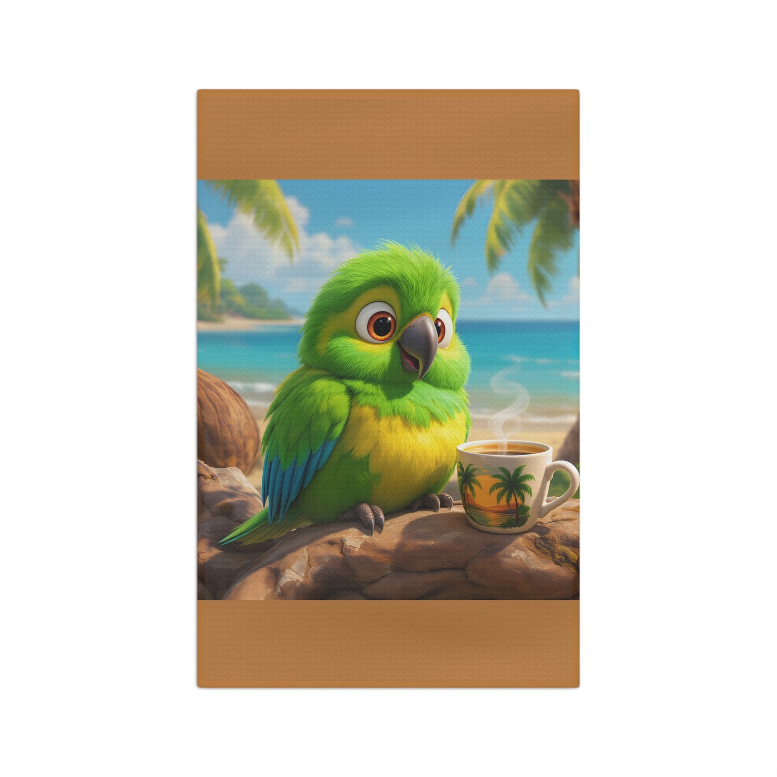 Tropical Coffee/Tea Towel — Lulu the Parrot at Beach