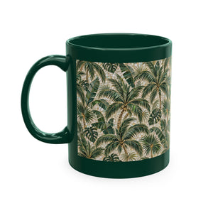 Tropical Ceramic Mug, 11 oz — Palm Mosaic Leaves Coffee Cup