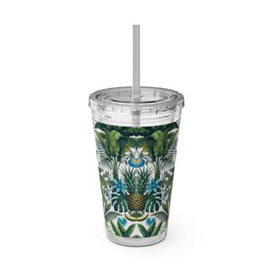 Tropical Tumbler with Straw | 16 oz: More Tropical Palms, White