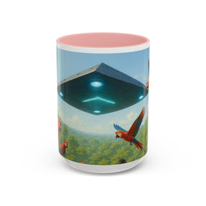 Accent Coffee Mug (11, 15oz), 8 Colors - UFO and Macaws