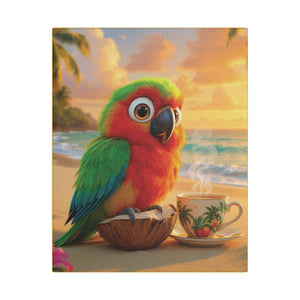 Tropical Beach Canvas - Tiki the Parrot Sunrise Wall Art, Yellow