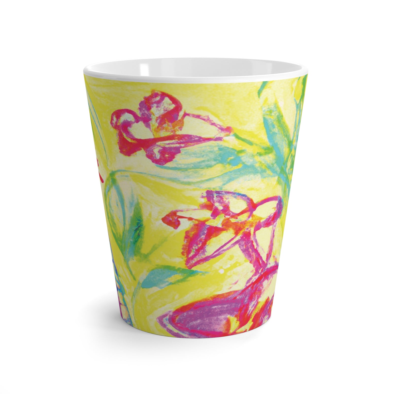 Latte White Mug - Tropical Doodles, Yellow
