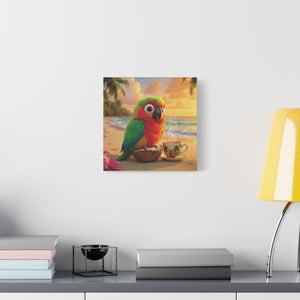 Tropical Beach Canvas - Tiki the Parrot Sunrise Wall Art, Yellow
