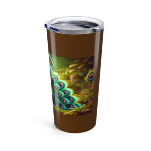 20oz Tropical Glossy Tumbler, Stainless Steel / Baby Peacock, Dark Brown