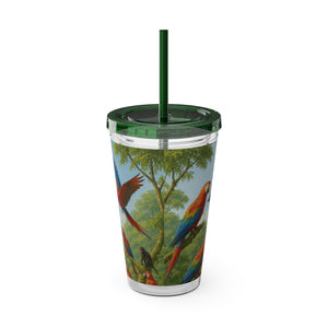 Tropical Tumbler with Straw | 16 oz: UFO and Parrots