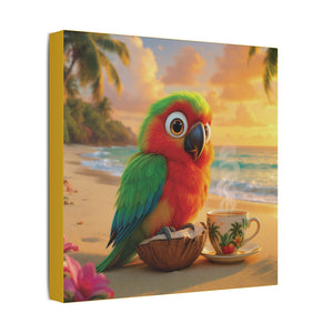 Tropical Beach Canvas - Tiki the Parrot Sunrise Wall Art, Yellow