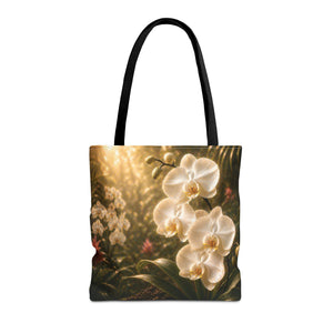 Orchid Garden Tote Bag — Sunlit White Orchid Floral All-Over Print