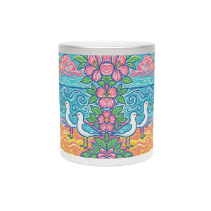 Tropical Metallic Mug, Gold or Silver - Tropical Beach Seagulls