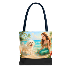 Puppy Ariel and Mermaid/Black Tote Bag - 3 Sizes