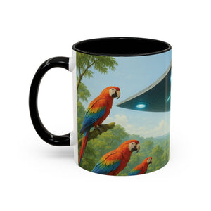 Accent Coffee Mug (11, 15oz), 8 Colors - UFO and Macaws