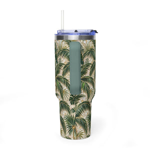 40oz Vacuum Tumbler – Insulated Tropical Travel Mug, Palms Mosaic