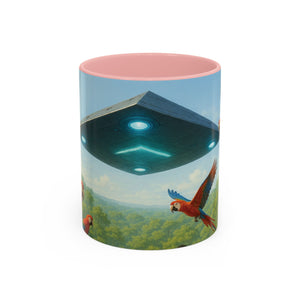Accent Coffee Mug (11, 15oz), 8 Colors - UFO and Macaws