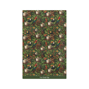 Microfiber Coffee & Tea Towel — Tropical Parrot, Toucan & Coffee Pattern