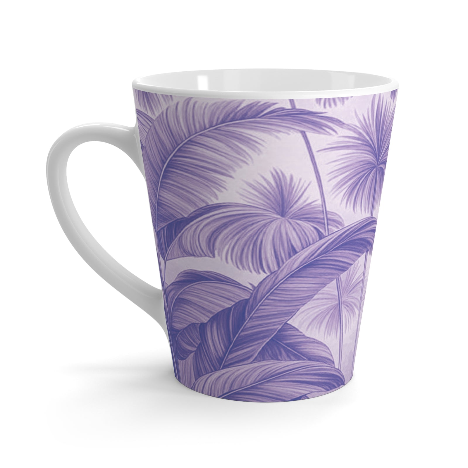 Latte White Mug - Perfect for Coffee Enthusiasts / Palm Serenity, Lilac