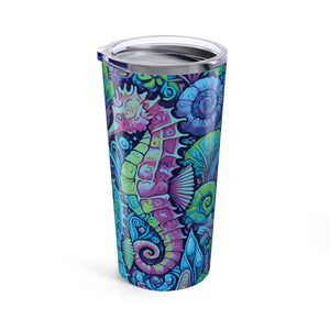 20oz Tropical Glossy Tumbler / Seahorse Trio, Turquoise Pop
