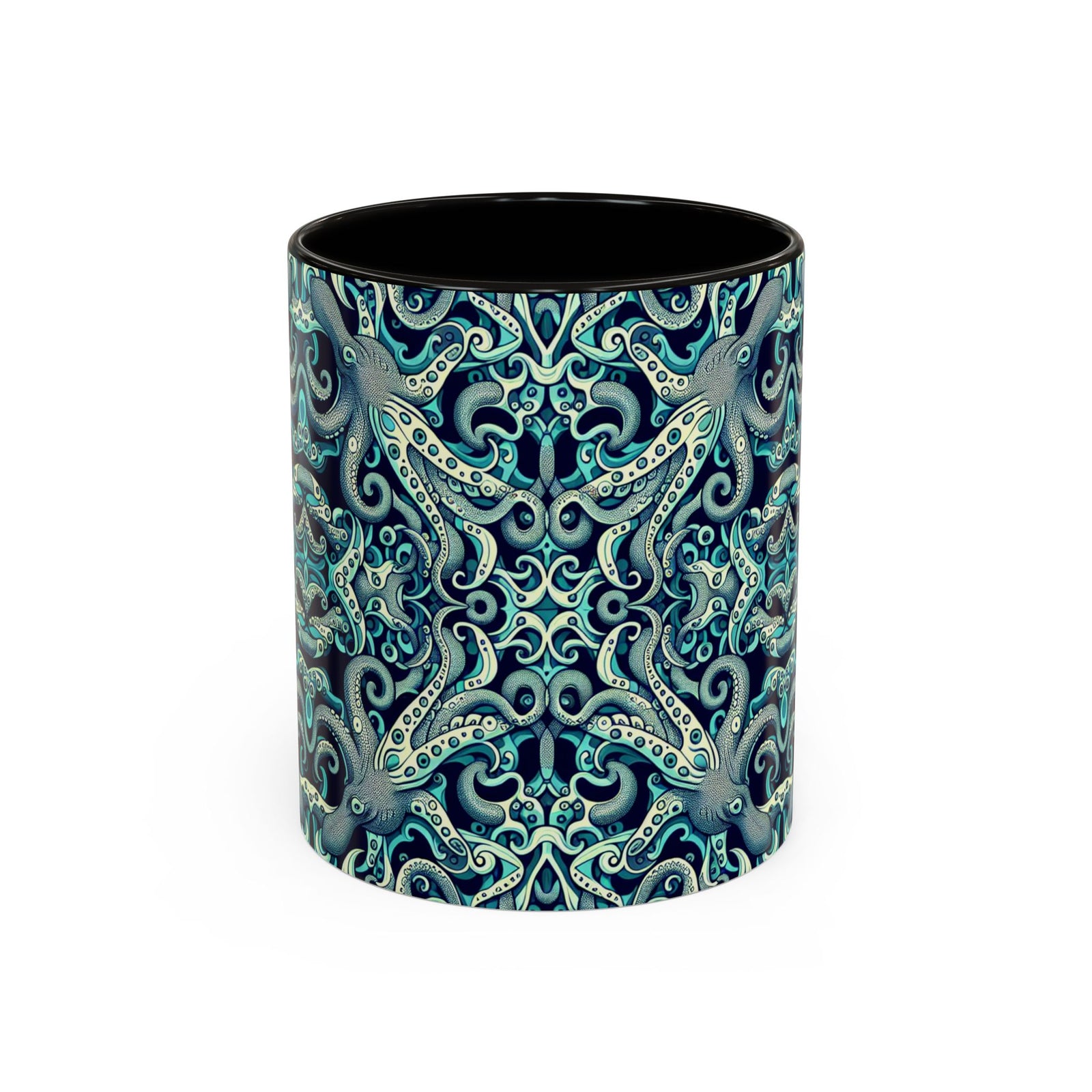 Accent Color Coffee Mug, Many Colors - 11oz & 15oz / Twisted Aqua Octopus