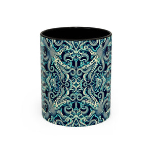 Accent Color Coffee Mug, Many Colors - 11oz & 15oz / Twisted Aqua Octopus