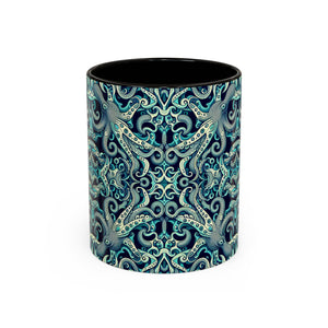 Accent Color Coffee Mug, Many Colors - 11oz & 15oz / Twisted Aqua Octopus