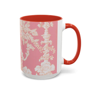 Accent Color Coffee Mug (11, 15oz), Pearl Lady Toile/Hibiscus Pink