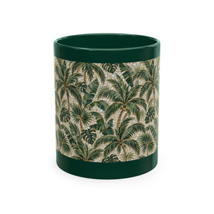 Tropical Ceramic Mug, 11 oz — Palm Mosaic Leaves Coffee Cup