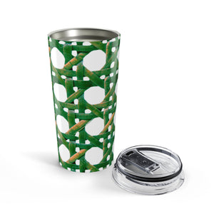 20oz Tumbler — Green Wicker Pattern Insulated Travel Cup