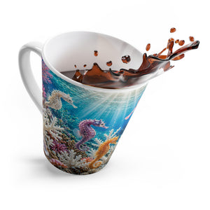 White Latte Mug – Colorful Pink Seahorse Coffee Cup