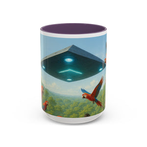 Accent Coffee Mug (11, 15oz), 8 Colors - UFO and Macaws