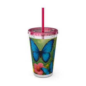 Tropical Tumbler with Straw | 16 oz : Morpho Butterflies Flight