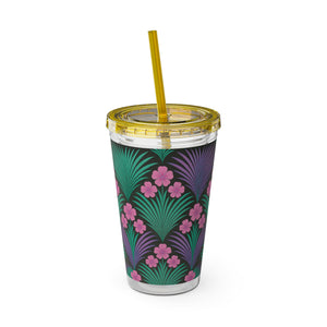 Tropical Tumbler with Straw | 16 oz: Midnight Hibiscus Deco, Pink