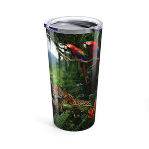 20oz Tropical Glossy Tumbler, Stainless Steel / Jaguars & Parrots