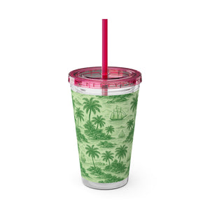 Tropical Tumbler with Straw | 16 oz: Faraway Toile/Green