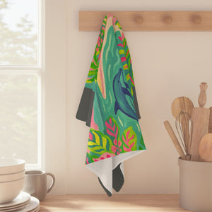 Tropical Microfiber Coffee/Tea Towel ~ Jumping Dolphins, Dark Grey