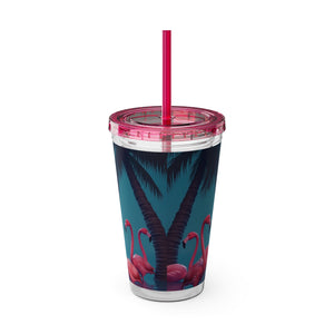 Tropical Tumbler with Straw | 16 oz: Moonlit Mermaid and Flamingos