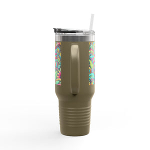 Insulated Travel Mug, 40oz / Rainforest Butterfly Pop - Perfect for Outdoor Adventures