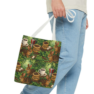 Tropical Rabbits & UFOs Tote Bag, Black - 3 Sizes