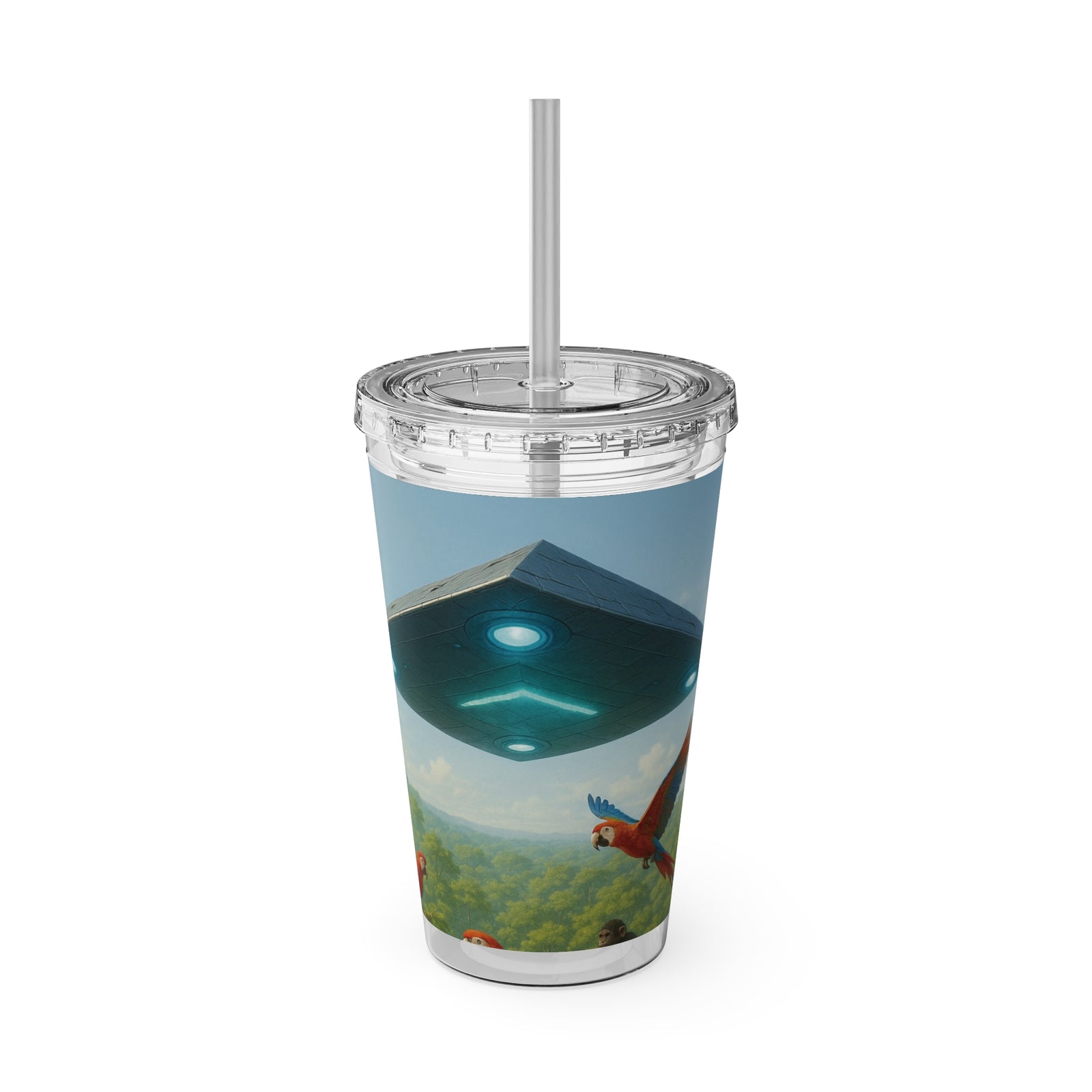 Tropical Tumbler with Straw | 16 oz: UFO and Parrots