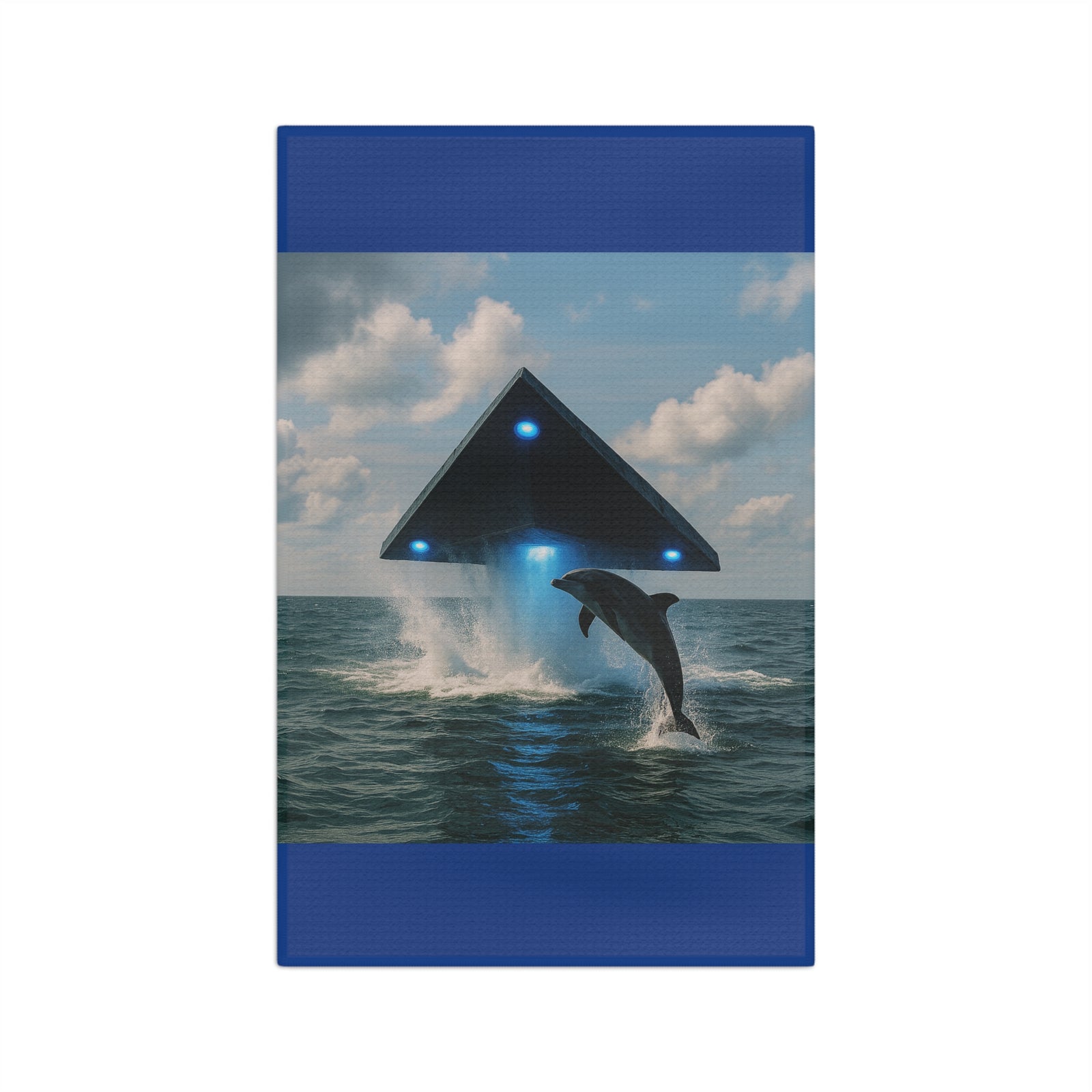 Microfiber Coffee/Tea Towel – UFO & Dolphin, Dark Blue