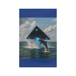 Microfiber Coffee/Tea Towel – UFO & Dolphin, Dark Blue