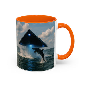 Accent Coffee Mug (11, 15oz), 8 Colors - UFO and Dolphin