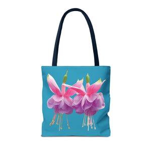 Two Fuschsias Tropical Flower Tote Bag/Turquoise - 3 Sizes