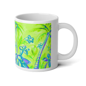 Jumbo Mug, 20oz, Tropical Doodles, Lime | Tropical Coffee Cup