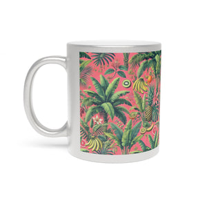Tropical Metallic Mug, Gold or Silver - Tropical Palms & Fruit, Coral