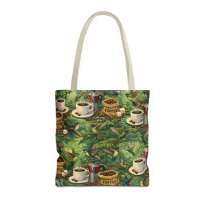 Tropical Hummingbirds & Coffee Tote Bag, Black - 3 Sizes