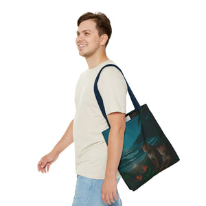 Tropical Beach & Jaguars Tote Bag, Black - 3 Sizes