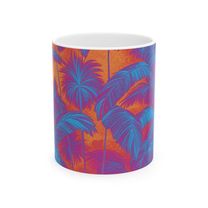 Ceramic White Mug - 11oz & 15oz, Palm Serenity, Heatwave
