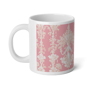 Jumbo Mug, 20oz, Pearl Lady Toile, Hibiscus Pink | Tropical Coffee Cup