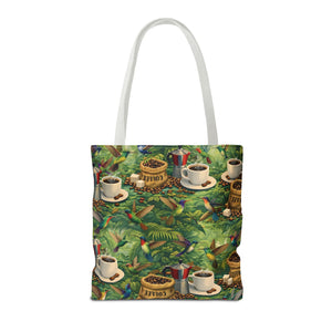 Tropical Hummingbirds & Coffee Tote Bag, Black - 3 Sizes